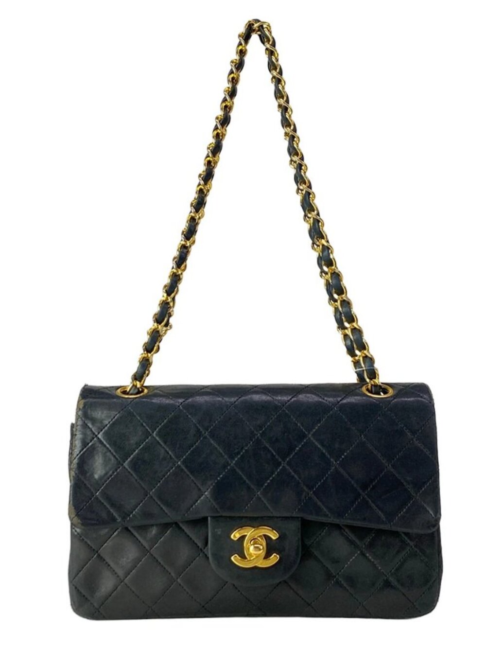 CHANEL Double Flap Matelasse A01113 Black Lambskin Shoulder Bag Gold hardware